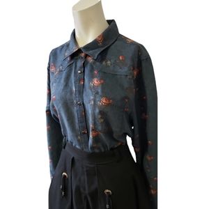 Legacy Falls for Her xlarge microsuede button floral rose long sleeve shirt